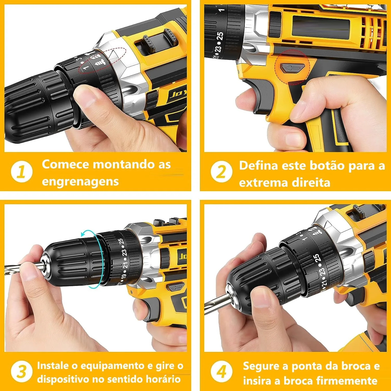 Parafusadeira elétrica com duas baterias recarregáveis, furadeira, 21V