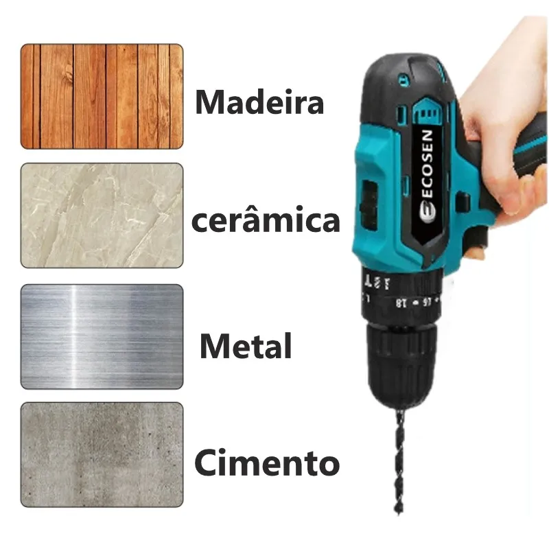 Furadeira, Chave de fenda elétrica, 2 Baterias Maleta, Cor Azul, 110V, 220V, 21V, 28Pcs