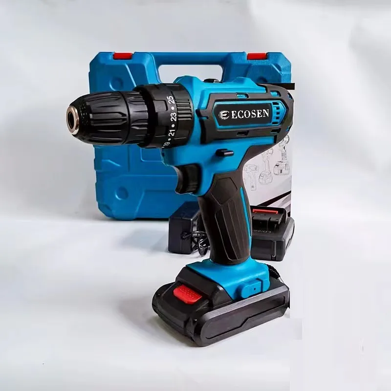 Furadeira, Chave de fenda elétrica, 2 Baterias Maleta, Cor Azul, 110V, 220V, 21V, 28Pcs