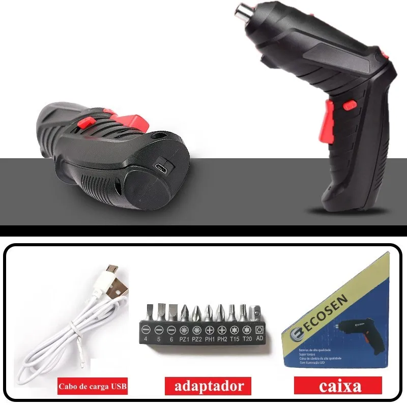 Furadeira elétrica manual, usb carregando acessórios