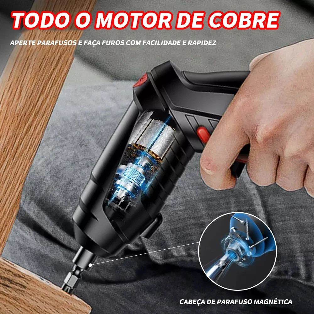 Furadeira elétrica manual, usb carregando acessórios