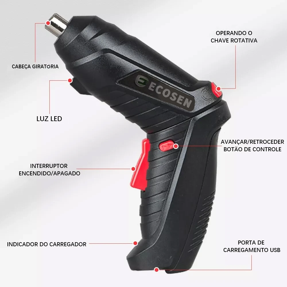 Furadeira elétrica manual, usb carregando acessórios