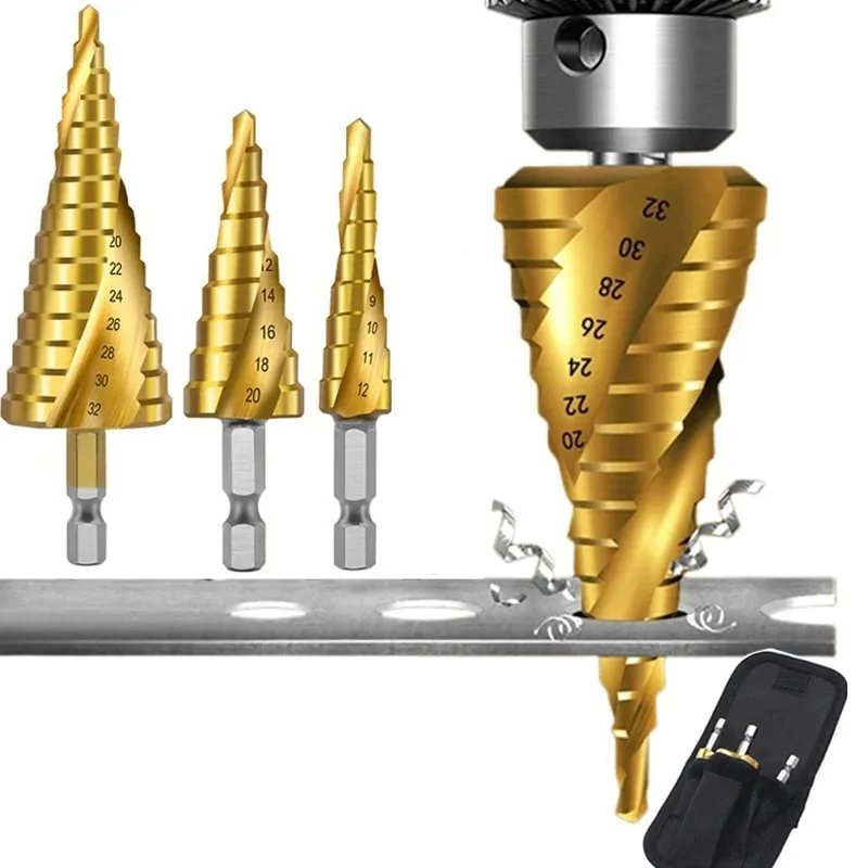 Conjunto de brocas profissionais, perfuração de precisão, 4-12mm, 4-20mm e 4-32mm