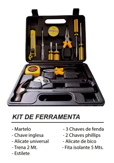 Kit Ferramentas Maleta Jogo 12 Peças Multiuso Casa Cor Preto - Neverdie